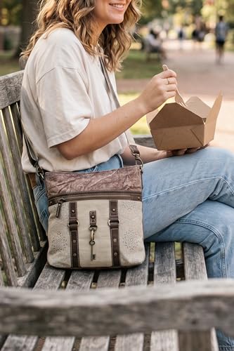 Image of 3Blifestyle - Vintage Key Crossbody Purse | Upcycled Canvas & Leather Shoulder Bag for Women | Multi Pocket Messenger Bag