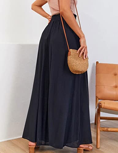 Zontroldy Wide Leg Palazzo Pants for Women High Elastic Smocked Paper Waist Casual Lounge Culottes Pants3