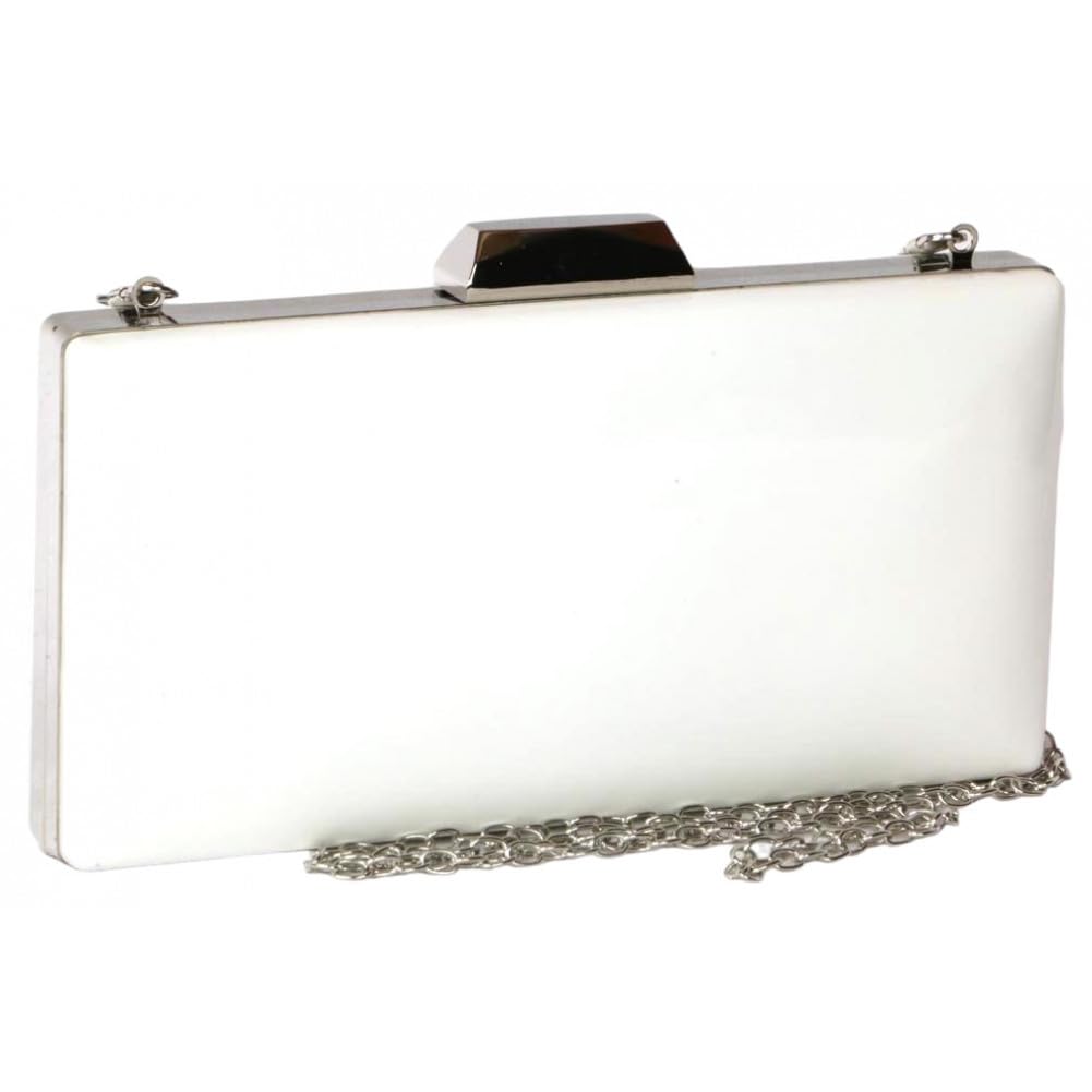 Minaudière Vernis Blanche Nyls Création Moea – Pochette Mariage Chic Rectangulaire, Fermoir Métal Doré, Chaîne Amovible, Élégance Intemporelle