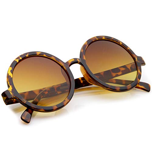 zeroUV Trendy Round Retro Sunglasses for Women, UV400 Vintage Horn Rimmed Neutral-Colored Lens 52mm (Tortoise/Amber)4