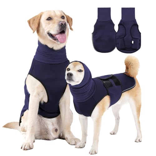 Dog Anxiety Relief Vest, 2 in 1Breathable Dogs Comfort Anxiety Shirts, Puppy Soft Jacket With Reflective Stripe, Anxiety Calming Coat Wrap for Fireworks Thunderstorm Navy Blue XL
