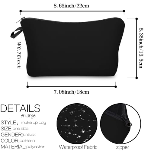 Deanfun Makeup Case Small, Cosmetic Zipper Bag Waterproof for Purse Mini, Women Cute Traveling Accessories Pouch for Ladies Thanksgiving Christmas Gifts(Solid Black D2-51705) 8.65" x 5.35" x 0.78"2