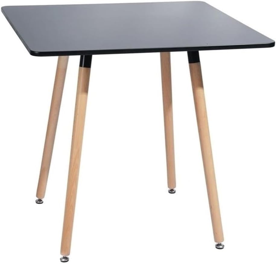 Pemberly Row Modern Square Dining Table with Black Top and Natural Wood Legs, 29.5''Hx31.5''Wx31.5''D