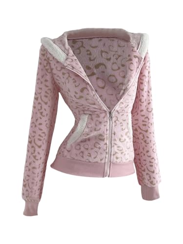 SOLY HUX Leopard Print Zip Up Hoodies for Women Cheetah