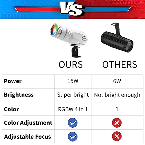 Image of Pinspot Light, Czgor 15W RGBW LED Lights for Disco Ball 4 in 1 with Remote Control, Super Bright Mirror Ball Spot Lighting for Parties DJ Disco Club Bar Wedding, 2Pack
