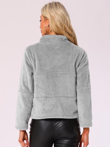 Allegra K Cropped Fleece Jacket for Women's Zip Up Faux Fur Jacket3