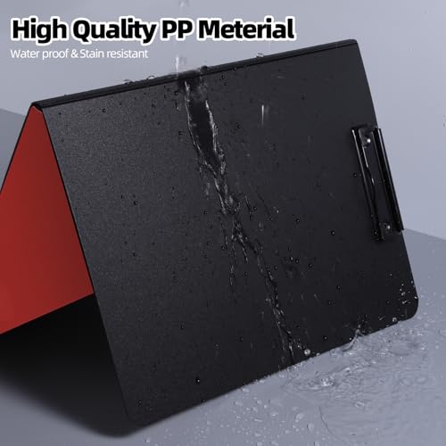 Image of FRETONBA Clipboard Folder, 2 Pcs A4 Foldable Red | Low Profile Horizontal & Vertical Double Metal Clips, 360 Degree Foldable, A4 Size with Pen Holder for Office & School