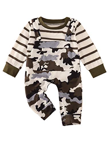 Infant Toddler Baby Boy Clothes Stripe Long Sleeve T-Shirt Top+Camouflage Suspender Overall Pants 2Pcs Fall Outfit Set