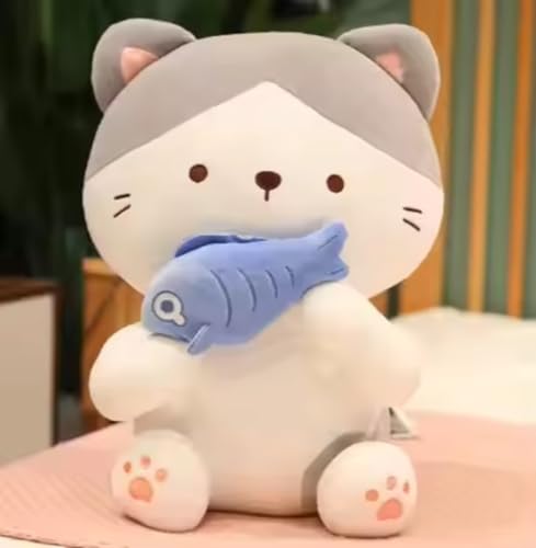 Image of Adorable and Safe Fish Cat Plush Toy for Children - Non-Toxic, Huggable, Washable & Perfect for Birthdays or Nursery Decor