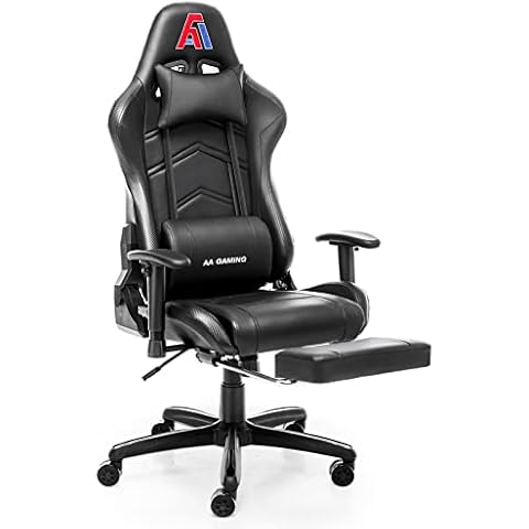 AA Products Gaming Chair Ergonomic High Back Computer Racing Chair Adjustable Office Chair with Footrest, Lumbar Support Swivel Chair - Black Cover