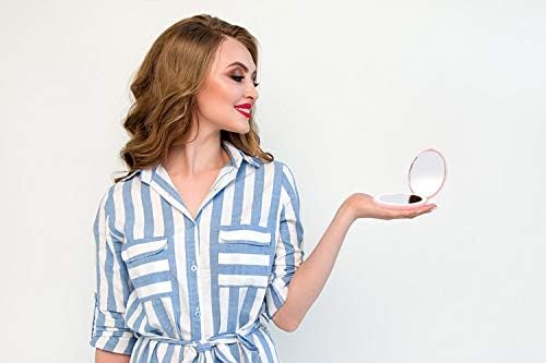LED Travel Makeup Mirror, 3.5 inch Lighted Compact Mirror, 10X Magnification, Handheld, Double Sided, Portable Folding Mirror For Pocket, Purse, Gift, Pink, Round