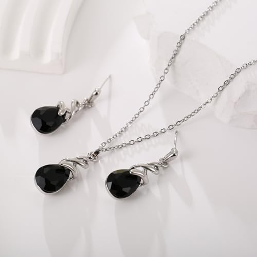 Teardrop Crystal Jewelry Set, Birthstone Pendant Necklace Drop Dangle Earrings for Women4