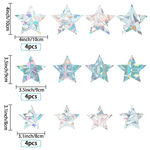 Image of GORGECRAFT 12PCS Star Window Clings Glass Decals 3D Sun Catcher Stickers Non Adhesive Prism Vinyl Film Static Anti-Collision Alert Decal for Prevent Birds Strikes