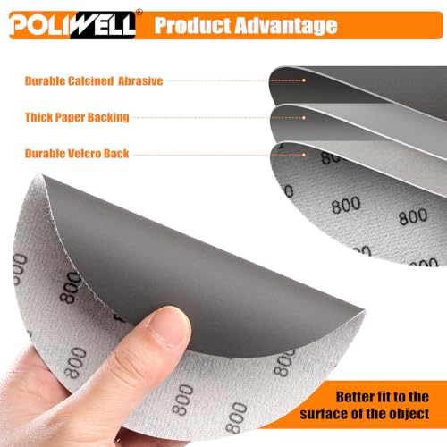 image for POLIWELL 6 Inch (150mm) 800 Grit Sanding Discs Waterproof Hook & Loop 