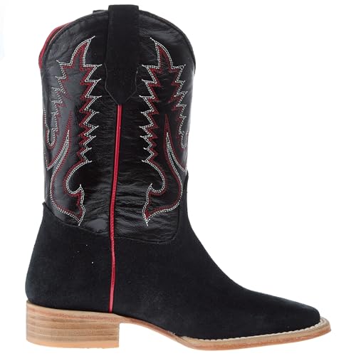 R Youth Black Rough Out with Black Shaft Square Toe Boot4