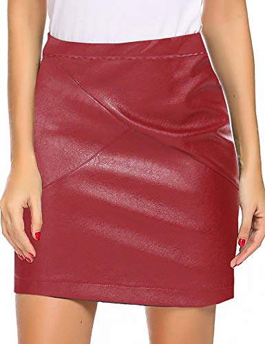 Zeagoo Women Classic High Waisted Faux Leather Sexy Bodycon Slim Mini Pencil Skirt, Small, Dark Red