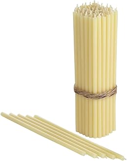 DanilovoThin Taper Beeswax Candles - Honey-Scented, Decorative Candles Ideal for Birthday Decoration or Church Prayers - White Drip Free, Tall & Smokeless Pack of 50 pcs, 6.4 x 0.22 inch