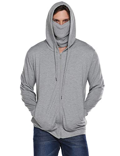 COOFANDY Athletic Men's Dri Power Full Zip Fleece Hoodie Light Grey
