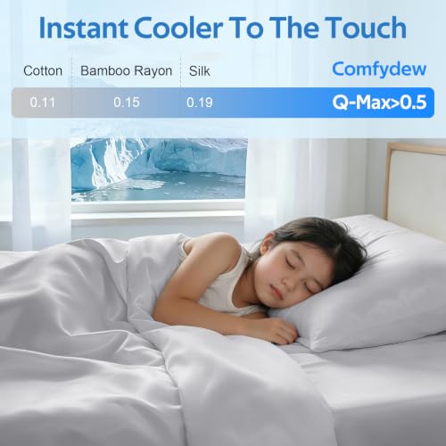 Image of Cooling Comforter King Size Set 4 Pieces, Summer Blanket with Dual-Sided Cool Tech, Deep Pocket Fitted Sheet Fits Up to 18 inch, Q-Max>0.55 Thin Comforter for Hot Sleepers, with 2 Pillowcases, Grey