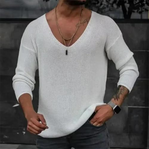 Men's Long Sleeve Knitted Sweaters Tops Pullover Tops for V-Neck Streetwear Jumper2