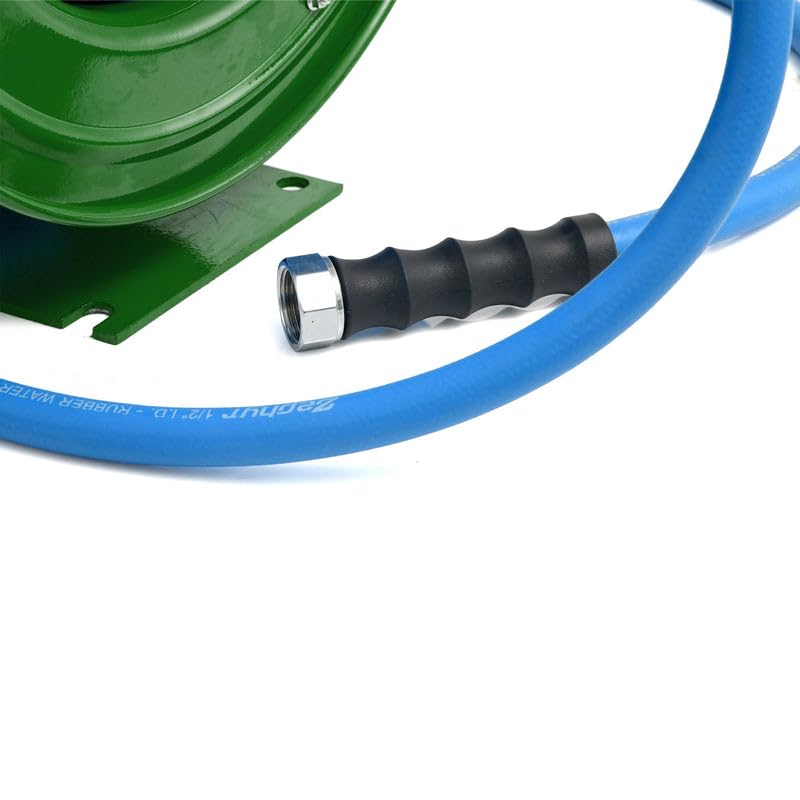 Image of Zephyr Auto-Retractable Garden Hose Reel | Heavy-Duty | Made in India | w / in x 50ft Zephyr Hose and HD Spray Gun - Green