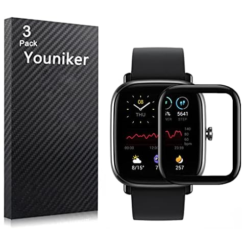 Youniker 3 Pack Compatible with Amazfit GTS 2 Mini Screen Protector Film Compatible with Amazfit GTS2 Mini Smartwatch Screen Protectors Foils 3D Full Coverage Screen Cover Anti-Scratch Cover