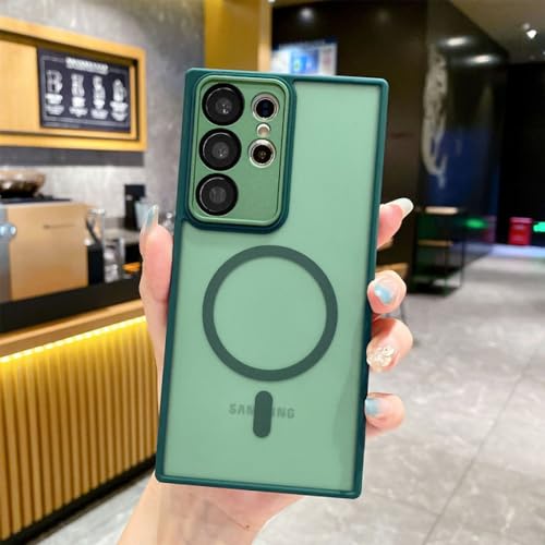 Coque magnétique pour Samsung Galaxy S22 verte mat avec protection de la caméra arrière