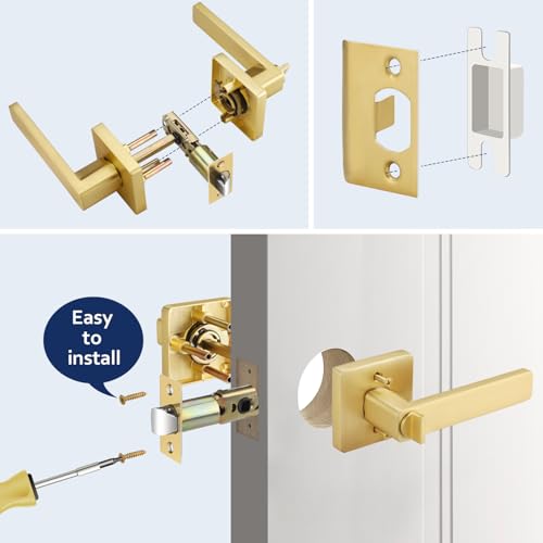 Bonpoly Interior Door Handle Gold, 4 Pack Hall/Closet Door Knobs, No Lock Door Knob, Keyless Passage Door Handle, Square Door Lever, Fit for Left Right Sided Doors by Bonpoly - Image 8