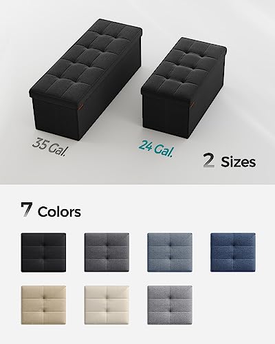 Image of SONGMICS Mazie Collection - 30 Inches Folding Storage Ottoman Bench, Ottoman Foot Rest, End of Bed Bench, Storage Chest, Load 660 lb, for Living Room, Bedroom, Entryway, Ink Black ULSF047B01