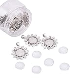 NBEADS 10 Sets Alloy Pendant Cabochon, Sun Flower Pendant Blanks Trays Bezel Settings and Clear...