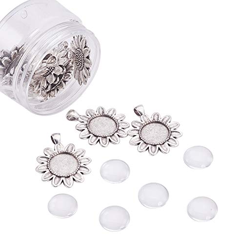 Nbeads 10 Sets Alloy Pendant Cabochon, Sun Flower Pendant Blanks Trays Bezel Settings And Clear Glass Cabochons For Cameo Pendants, Photo Jewelry, Necklace And Crafts #TOP24