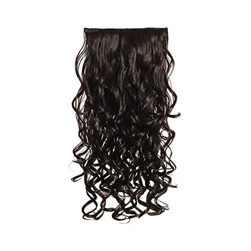 Image of KIS Synthetic Curly Hair Extensions with 4 Clip-in for Women, Natural Brown | 24 Inches, Natural, Soft Heat Resistant Hair, Thick Washable Reusable, Artificial Hair Clip on Extension for Bridal, Wedding