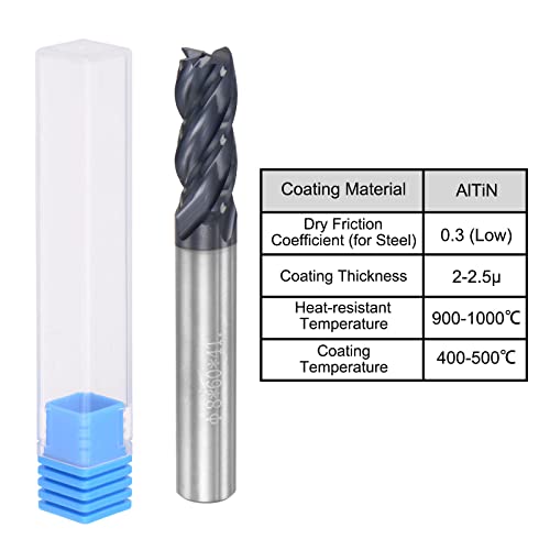 Image of uxcell Square Nose End Mill, 8mm Tip Dia Solid Carbide AlTiN Coated CNC Router Bits 4 Flute Spiral Milling Cutter HRC45 with 8mm Shank 60mm (2.36-inch) Length