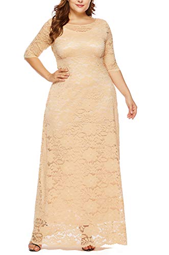 Image of Eternatastic Women's Floral Lace 2 /3 Sleeves Maxi Dress Plus Size Evening Party Dresses