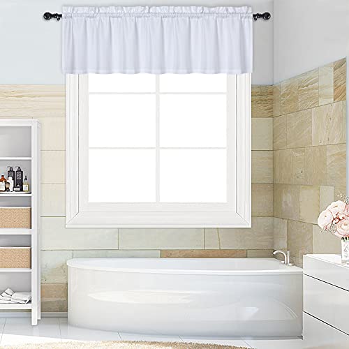 Caromio White Curtain Valance Bathroom Waterproof Rod Pocket Waffle Weave White Valance Kitchen Curtains Valance For Bathroom Window Treatment Valance, 60"X15", One Panel #TOP5