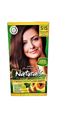 Placenta Life Naturals Permanent Hair Color with Quinoa + Sacha Inchi + Passion Fruit Extract - Ammonia Free - 100% Gray Coverage - Fresh and Fruit Fragances (515 Exotic Chocolate)