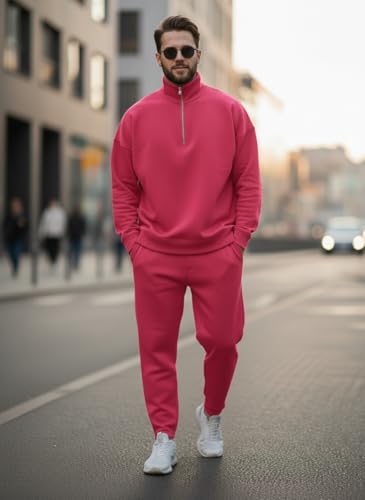 Image of Mack Jonney Solid Half Zipper Track Suit for men | Co-ord Set | Warm Fleece Tracksuit Set | Full Sleeve Sweatshirt