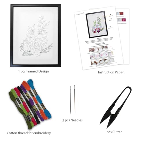 Image of picknMAKE Cotton Framed Embroidery Kit for Beginners,Cross Stitch Embroidery Kit,Hand Embroidery Kit for Adults,DIY Home Decor Items for Living Room,All Material Included,Multicolor