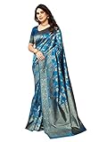 Sidhidata Kanjivaram Banarasi Sari en soie jacquard avec chemisier pour femme (taille unique), Bleu ciel, taille unique