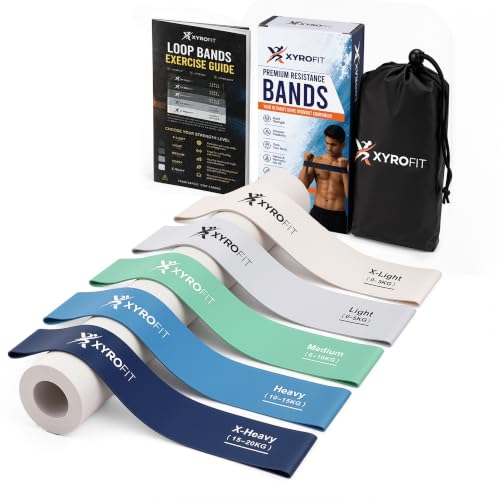 Image of Resistance Bands Set of 5 | 100% Natural Rubber | Loop Bands | Resistance Bands for Workout, Yoga, Strength Training & Stretching | Glutes, Legs, Hips and Booty Bands for Women and Men