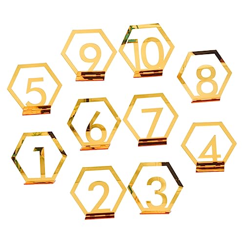 HEALLILY 10pcs Gold Wedding Table Number Holders Acrylic Stands 1-10 Numbers for Events