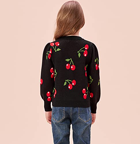 Girl Crew Neck Sweater Long Sleeve Cherry Spring Pullover Knit Sweaters Top 5-6T #TOP3