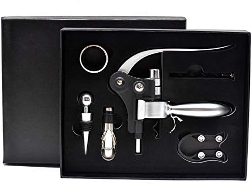 Wine Bottle Opener Corkscrew Set, LOVUMMOR Wine Opener Kit, Corkscrews Wine Opener Set, Screwpull Levers with Foil Cutter, Extra Spiral, Bottle Stopper, Drip Ring, Wine Stopper / Wine Pourer