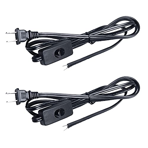 Klarlight Lamp Power Cord with on/Off Switch Black Lamp Wire with US Plug, Stripped Ends Ready for Wiring, UL Certified 6 Feet (1.8m) Long Wire (2 Pack)