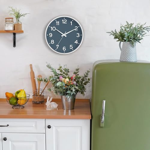 Image of Roymnie Wall Clock 10 Inch Silent Wall Clocks Battery Operated-Modern Non Ticking Analog Clock Decorative for Kitchen Bedroom Office Bathroom(Azure Blue)