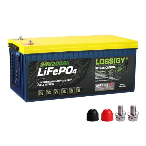 LOSSIGY 24V 200Ah Lithium Battery, 5120Wh LiFePO4 Battery, Built-in 200A BMS, 4000+ Deep Cycles & 10 Years Lifetime, for Off-Grid Solar, RV, Camper, Trolling Motor, Home