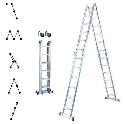 Gelenkleiter Stavalance 4x6 Aluminium Multifunktionsleiter 4x6 Stufen - 6,8 m Länge klappbar - Leiter 4-teilig bis 150 kg - Gelenkleiter Klappleiter Stehleiter Aluleiter