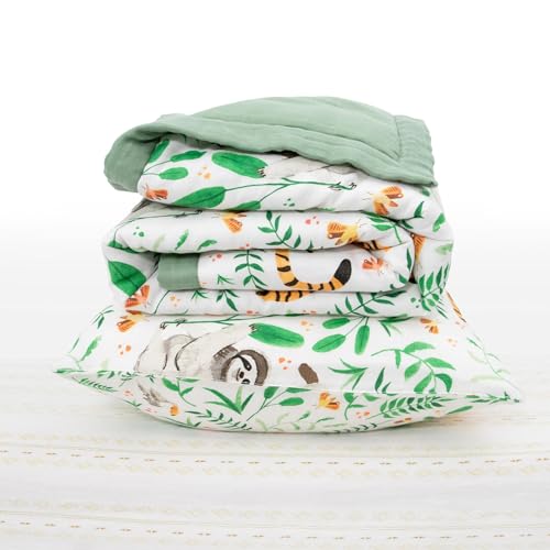 Image of Little Unicorn Toddler Bedding 3-Piece Set | Includes Comforter, Crib Sheet & Pillowcase | Soft & Breathable Muslin Fabric | for Convertible Cribs & Toddler Beds (Mighty Jungle)