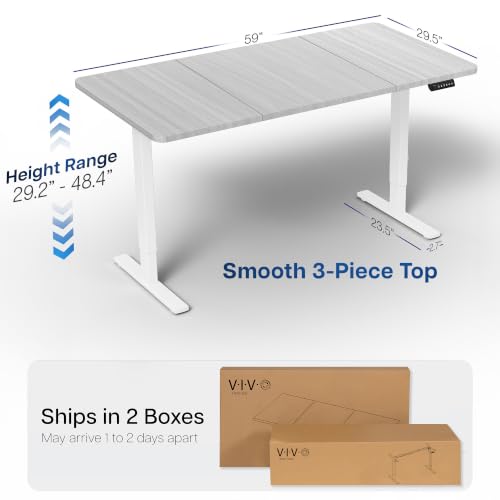 Image of VIVO Dark Gray 60 x 30 in Standing Desk, DESK-KIT-1W6G-30 | Electric, Holds 220 lbs, Sit Stand, Height Adjustable, Extra Deep Table Top, Memory Presets, 1B Series, White Frame