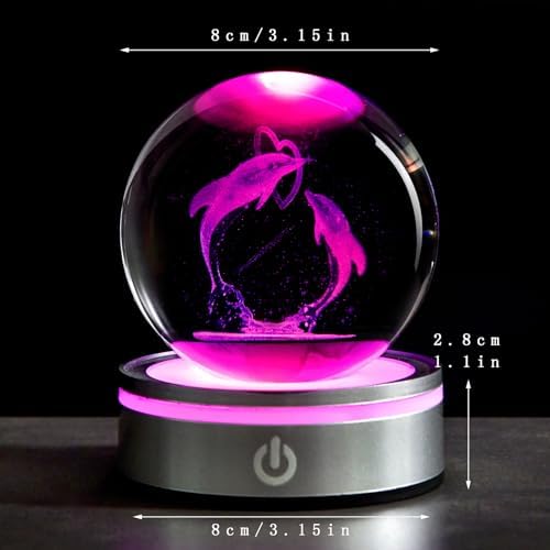 3D Laser Engraved Dolphin Crystal Ball - LED Night Light